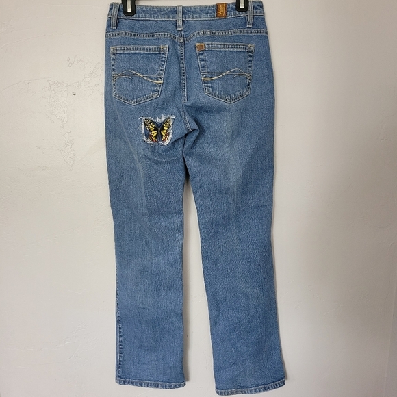 Aura by Wrangler Women's 4P Medium Wash Denim Embroidered Butterfly Jeans Y2K - Picture 3 of 8